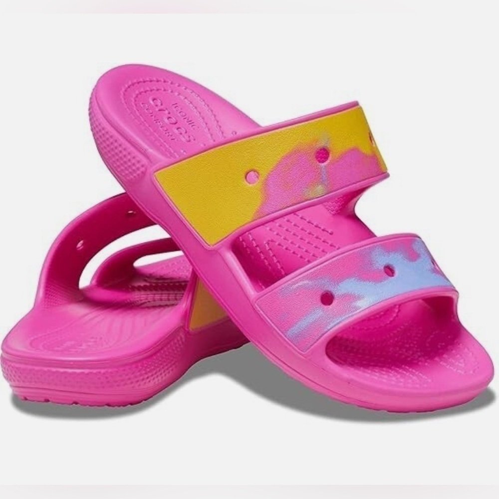 Crocs Unisex Classic Tie Dye 2 Strap Sandals Slide Juice/Multi US M 10 W 12 NWOT